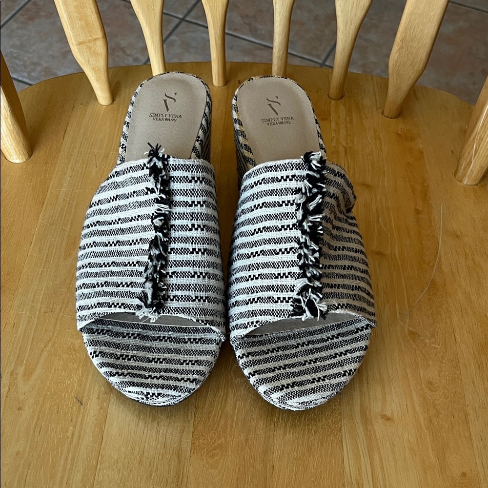 Simply Vera Vera Wang Black & White Striped Fringe Slide Sandals